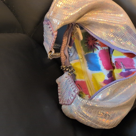 Carlos Falchi Purple Leather Shoulder Bag | Top Zip Evening Purse - Picture 4 of 6